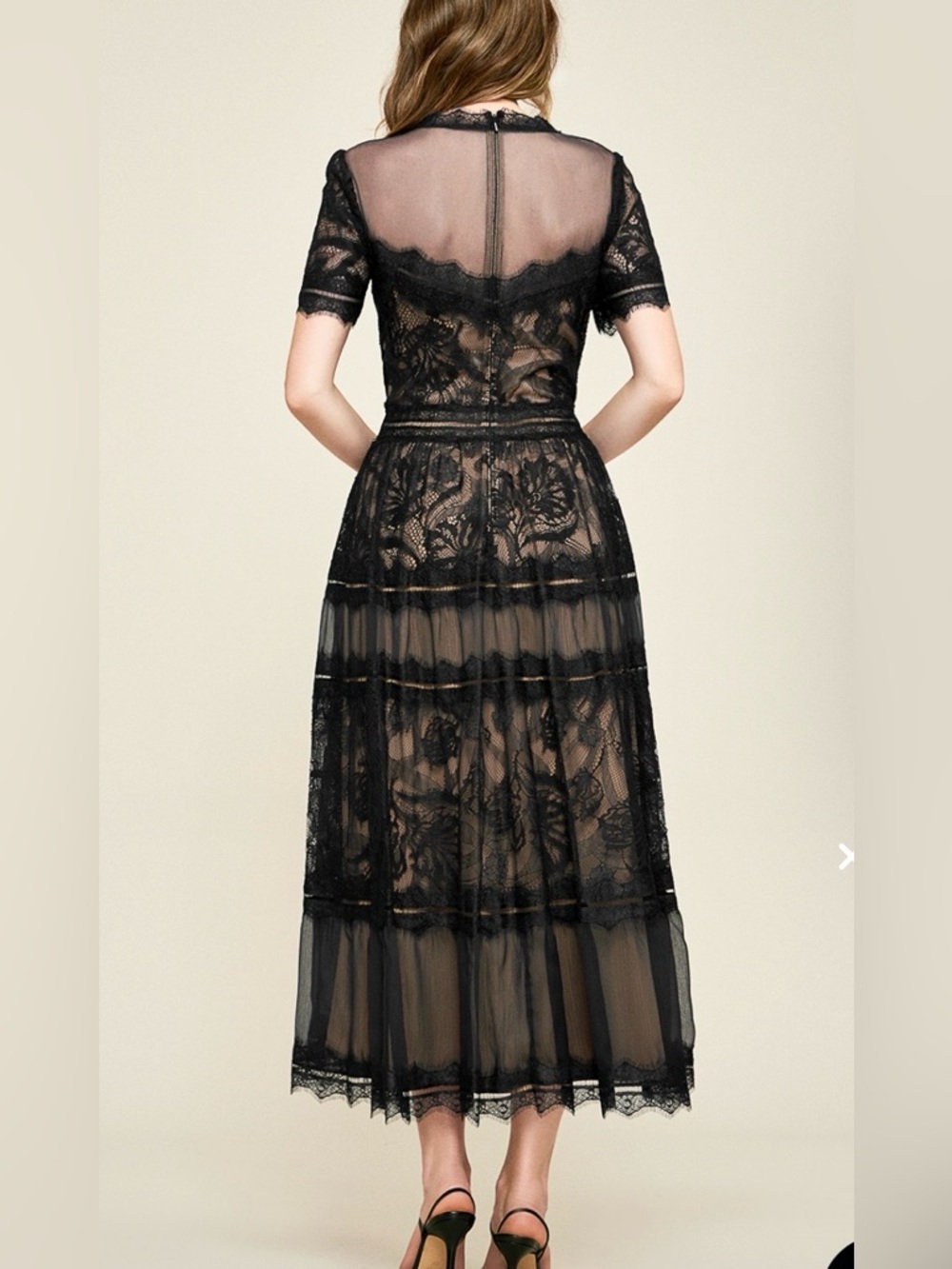 TADASHI SHOJI CAMILLA TEA-LENGTH BLACK LACE DRESS Size 6 - Picture 3 of 12